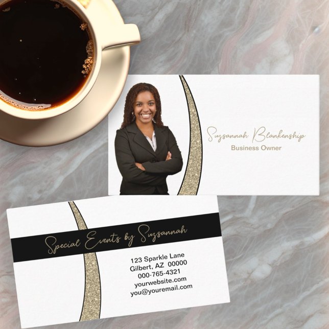 Guld Slever av Faux Glitter Professionell Photo Visitkort (business card template front and back)