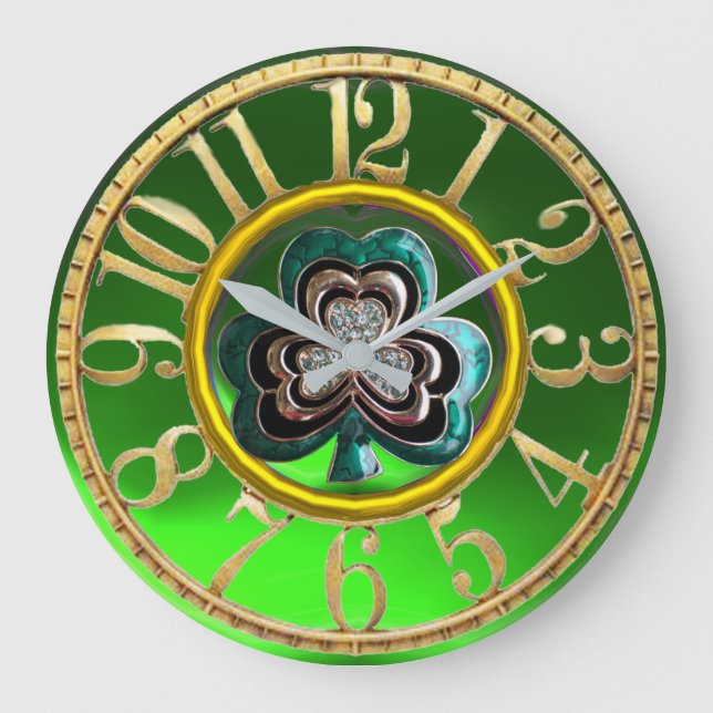 Guld Smaragd Grön Shamrock Juvel St Patrick's Day Stor Klocka (Framsida)