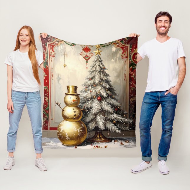 Guld Snemann Julgran Flanellfilt Fleecefilt (På plats)