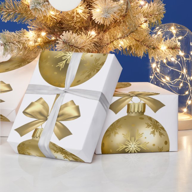 Guld Snöflinga Bauble Pynt Inpackningspapper Presentpapper (Helgdagar)