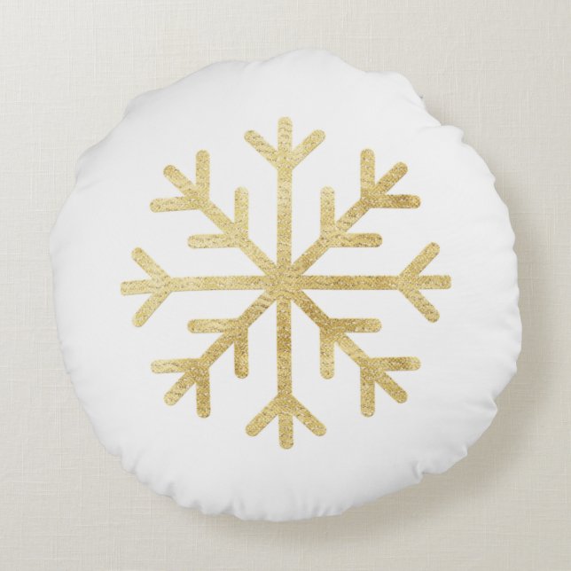 Guld Snöflinga Jul Högtid Säsongsbetonad Elegant Rund Kudde (Baksidan)