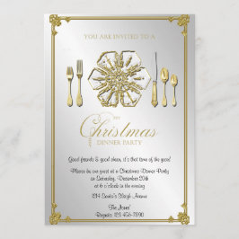 Guld Snöflinga Jul Middag Fest Inbjudningar