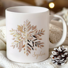 Guld Snöflinga Julmugg | Anpassat namn Kaffemugg