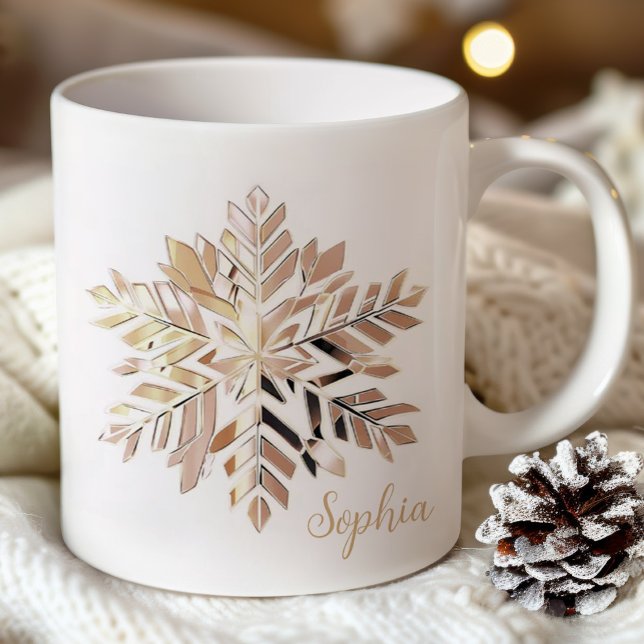 Guld Snöflinga Julmugg | Anpassat namn Kaffemugg (Skapare uppladdad)