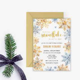 Guld snöflinga vinter baby shower inbjudan