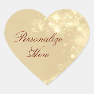Guld snöflingan elegant vintertid party hjärtformat klistermärke