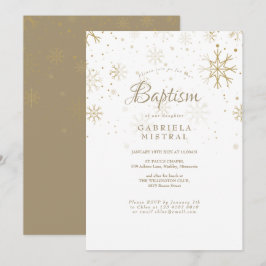 Guld Snöflingor Baptism Christening Inbjudningar