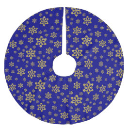 Guld Snöflingor Blue Julgransmatta Borstad Polyester