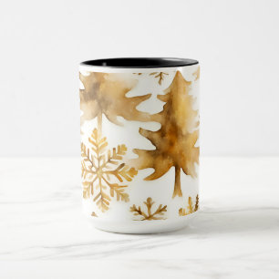 Guld Snöflingor Helgdag Träd Mugg