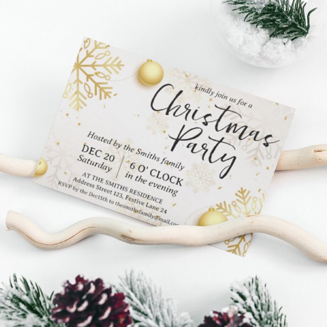 Guld Snöflingor jul Party Inbjudningar (Skapare uppladdad)