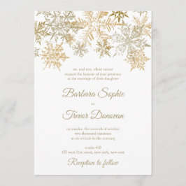 Guld Snöflingor jul - temat vinterbröllop Inbjudningar