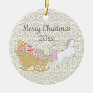 Guld Snöflingor jultomten i jultomten Sleigh Julgransprydnad Keramik