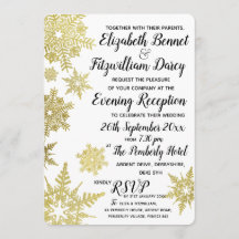 Guld Snöflingor Kväll Invitation