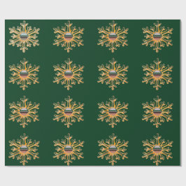 Guld Snöflingor om Grönt Wrapping Papper Presentpapper