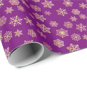 Guld- snöflingor på en purpurfärgad bakgrund presentpapper