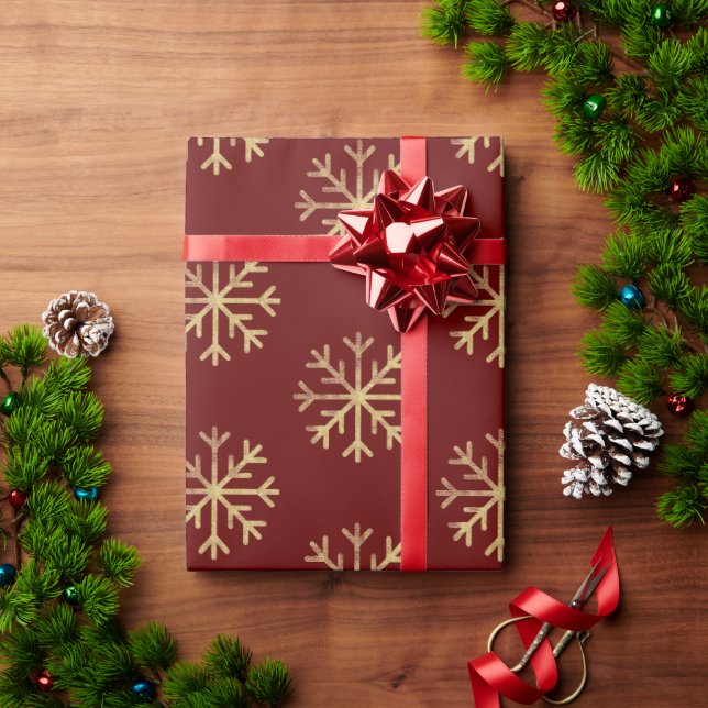 Guld Snöflingor Red jul Helgdag Gift Presentpapper (Julgåva)