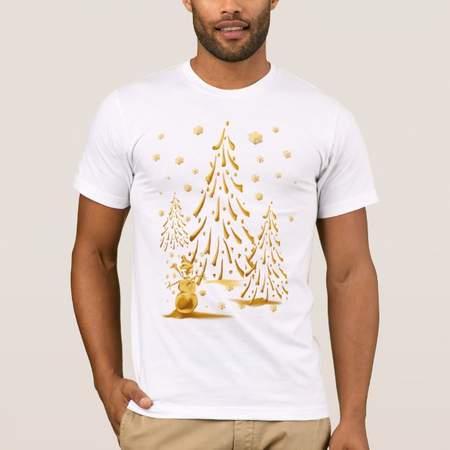 Guld- snögubbe- och julgranskjorta t-shirt (Framsida)