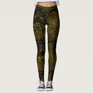 Guld- snöLeopard på svart damasker Leggings