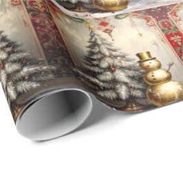 Guld Snömannen Julgran Högtid Presentpapper