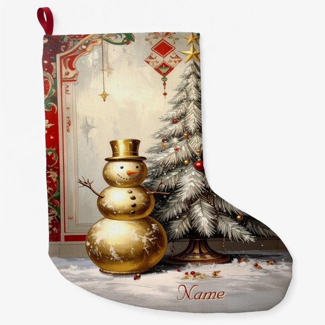 Guld Snömannen Julgran Högtidsstrumpa Stor Julstrumpa (Framsidan)