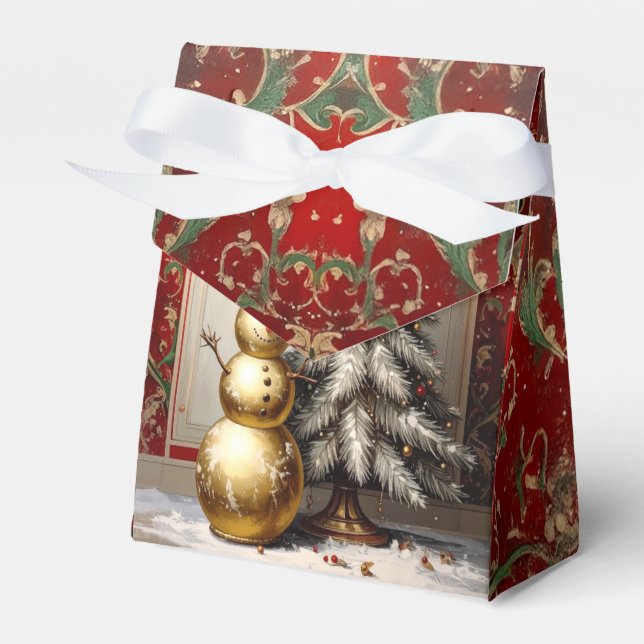 Guld Snömannen Julgran Holiday Favor Box Presentaskar (Framsidan Sidan)