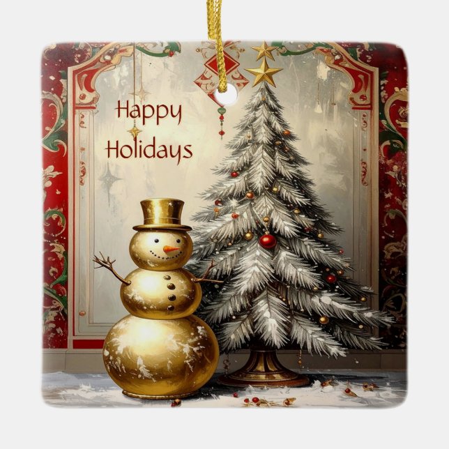 Guld Snömannen Julgran Holiday Ornament (Framsida)