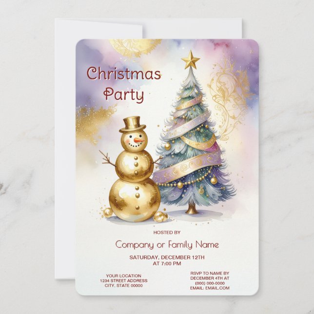 Guld Snömannen Julgran Holiday Party Inbjudningar (Framsida)
