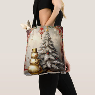 Guld Snömannen Julgran Holiday Tote Bag Tygkasse