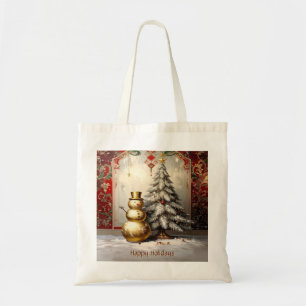 Guld Snömannen Julgran Holiday Tote Väska