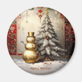 Guld Snömannen Julgran Semester Magnet