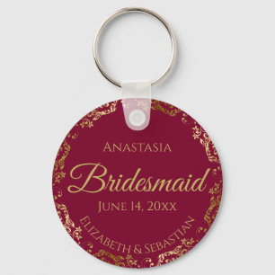 Guld Snöre Bridesmaid Bröllop Gift Burgundy Maroon Nyckelring