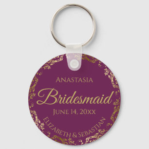 Guld Snöre Bridesmaid Bröllop Gift Cassis Lila Nyckelring