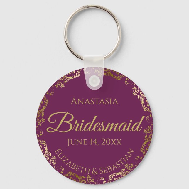 Guld Snöre Bridesmaid Bröllop Gift Cassis Lila Nyckelring (Framsida)
