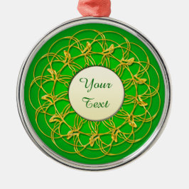 Guld Snöre cirkel vit med text på Grönt Julgransprydnad Metall