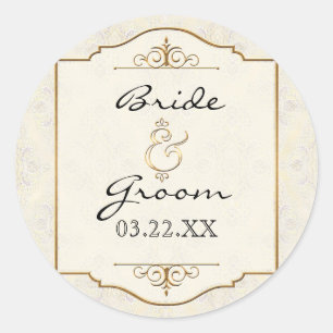 Guld & Snöre Classic Forme Elegant bröllop Inbjuda Runt Klistermärke