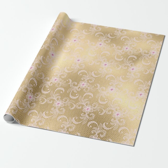 GULD SNÖRE ELEGANT BIRTHDAY BRÖLLOP WRAP PRESENTPAPPER (Utrullad)