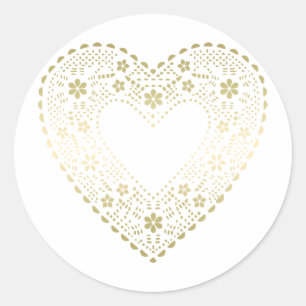 Guld Snöre Heart Runt Klistermärke