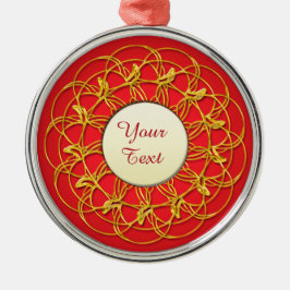 Guld Snöre i cirkeln vit med röd text Julgransprydnad Metall