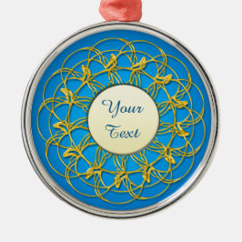 Guld Snöre med vit cirkel med text Julgransprydnad Metall