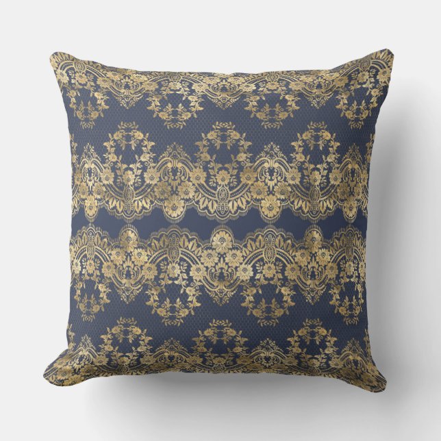 Guld snöre,mönster,mörk blått,elegant, mönster,chi kudde (Framsida)