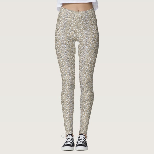 Guld Snöre Mönster Yoga Gym Exercise Leggings Byxo (Framsida)