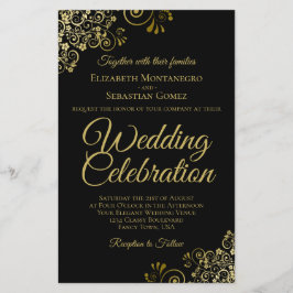 Guld Snöre om den svarta inbjudan till bröllop ino