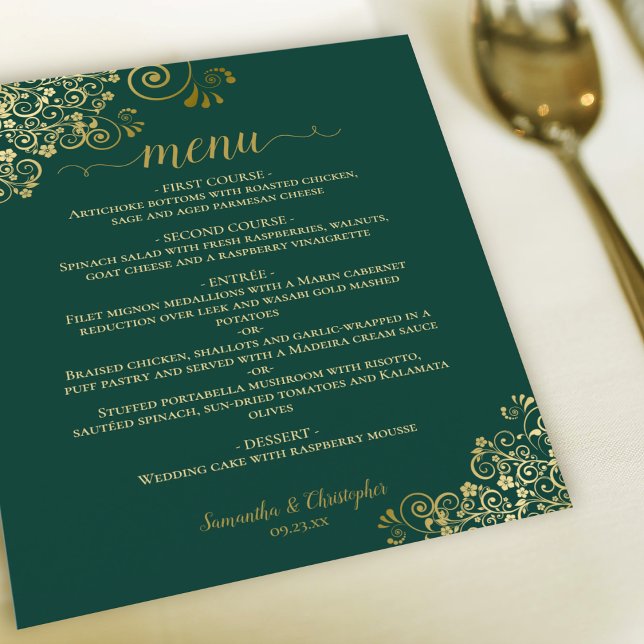 Guld Snöre om Emerald Grönt Budget Bröllop Menu (Skapare uppladdad)