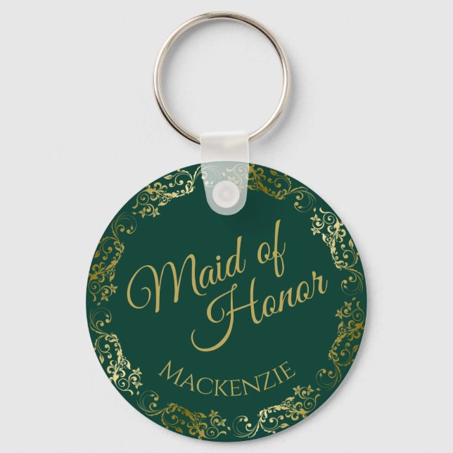 Guld Snöre om Emerald Grönt Maid of honor Bröllop Nyckelring (Framsida)