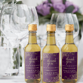 Guld Snöre om Lila vid Plum Bröllop Tack Mini vid  Vinetikett