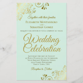 Guld Snöre om Mint BUDGET bröllopsinbjudan stor