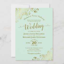 Guld Snöre om Mint Grönt Elegant Forme Bröllop Inbjudningar