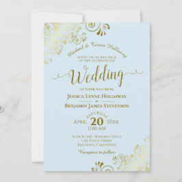 Guld Snöre om pulverblått Elegant Formellt Bröllop Inbjudningar