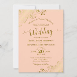 Guld Snöre på korallpersikor Elegant Bröllop Inbjudningar