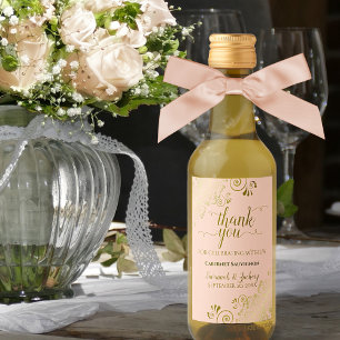 Guld Snöre på Peach Orange Bröllop Tack Mini Vinetikett
